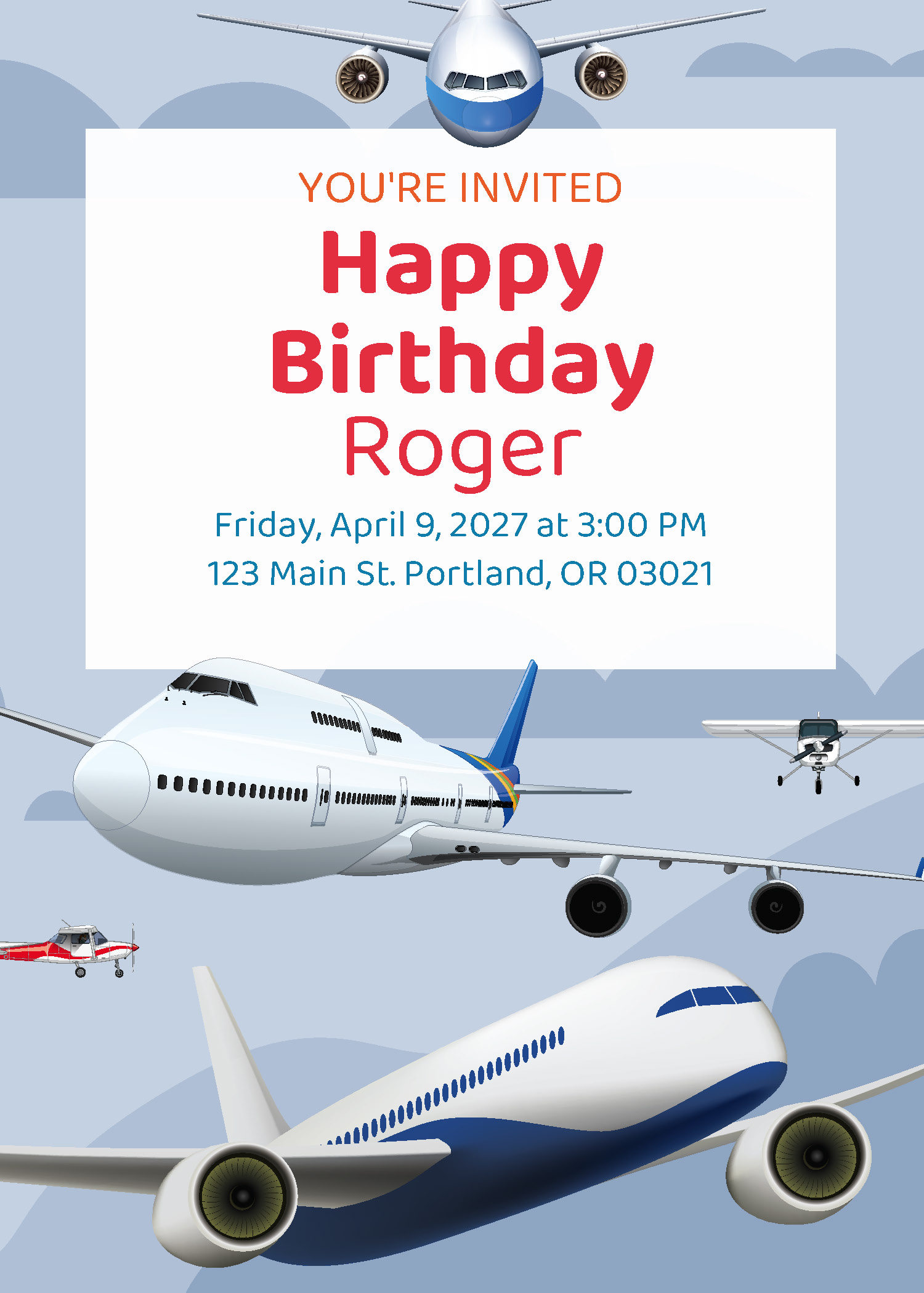 Airplane birthday party printable invitation from Instant Party Kit