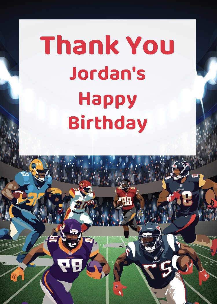 Boys American football birthday party printable water bottle label personalized with child's name from Instant Party Kit