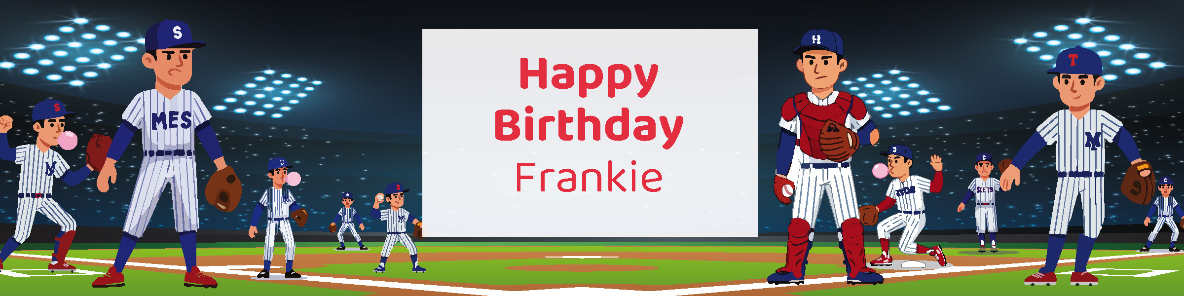 Boys baseball birthday party printable 4-foot banner personalized with child's name from Instant Party Kit