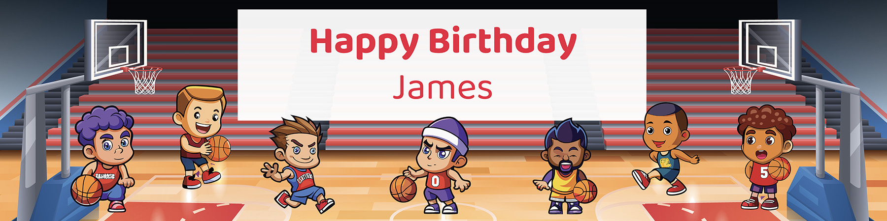 Boys basketball birthday party printable 4-foot banner personalized with child's name from Instant Party Kit