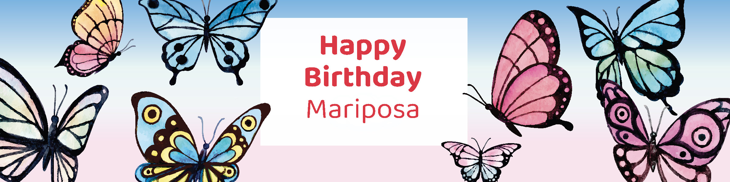 Girls butterfly birthday party printable 4-foot banner personalized with child's name from Instant Party Kit