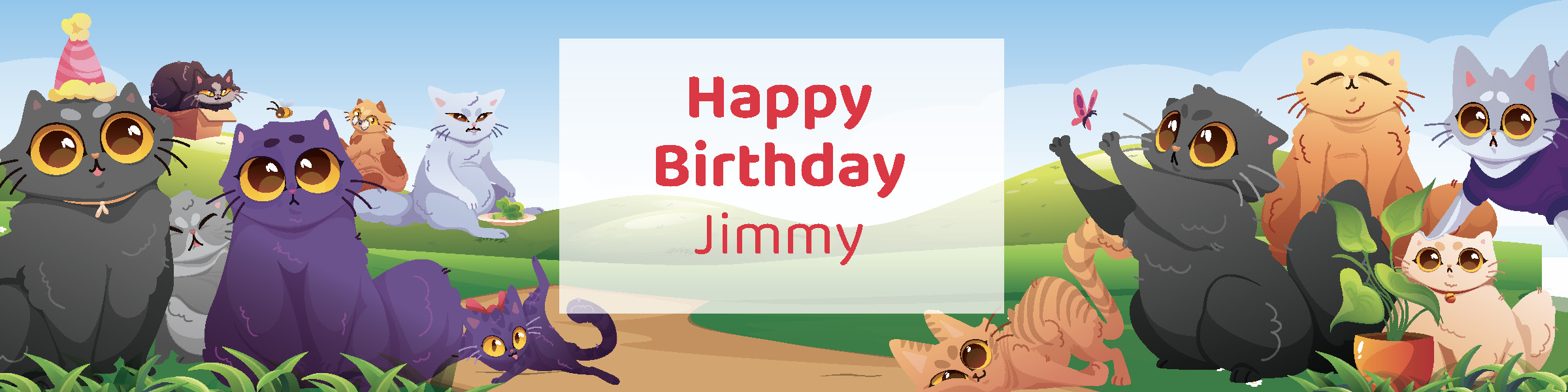 Kids cat birthday party printable water bottle label personalized with child's name from Instant Party Kit