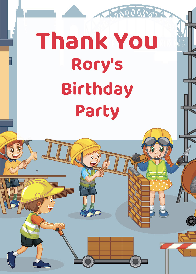 Construction birthday party thank you tag printable