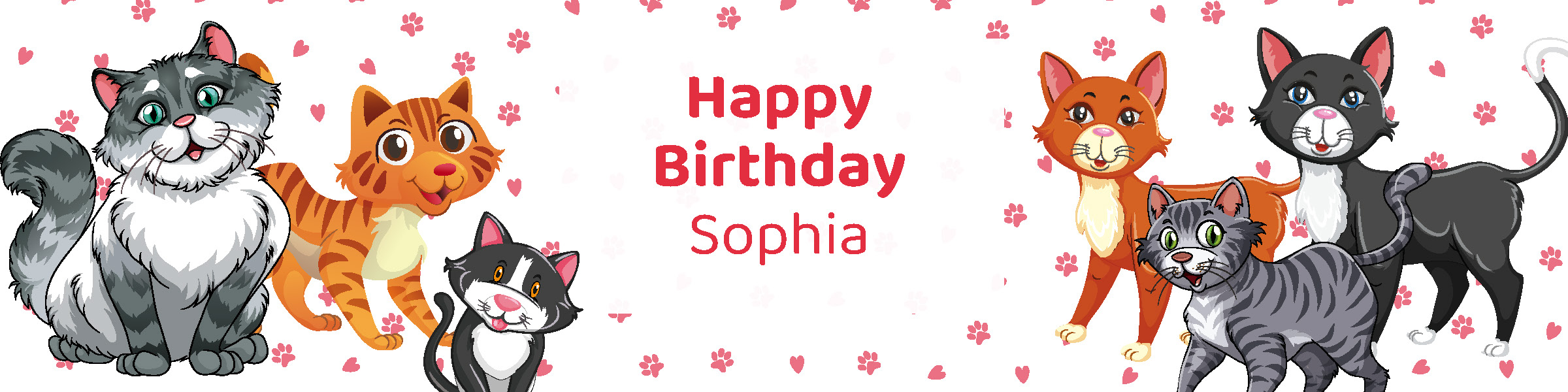 Girls cute cat birthday party printable water bottle label personalized with child's name from Instant Party Kit