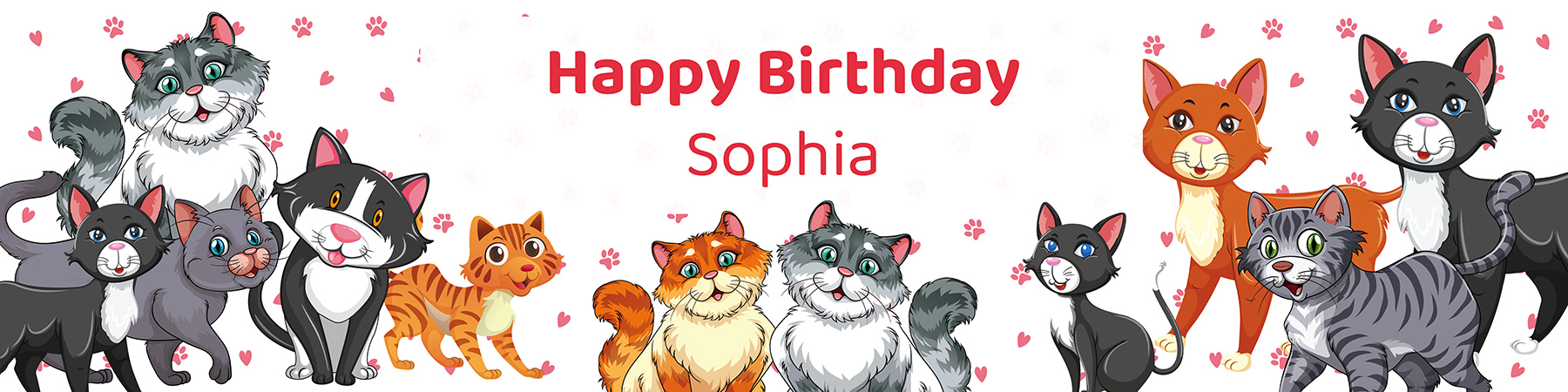Girls cute cat birthday party printable 4-foot banner personalized with child's name from Instant Party Kit