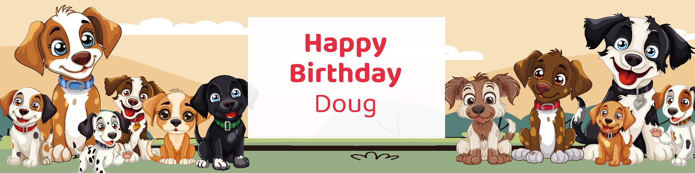 Dog birthday party printable 4-foot banner personalized with child's name from Instant Party Kit