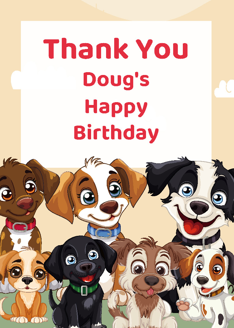 Dog birthday party printable thank you tag personalized with child's name from Instant Party Kit