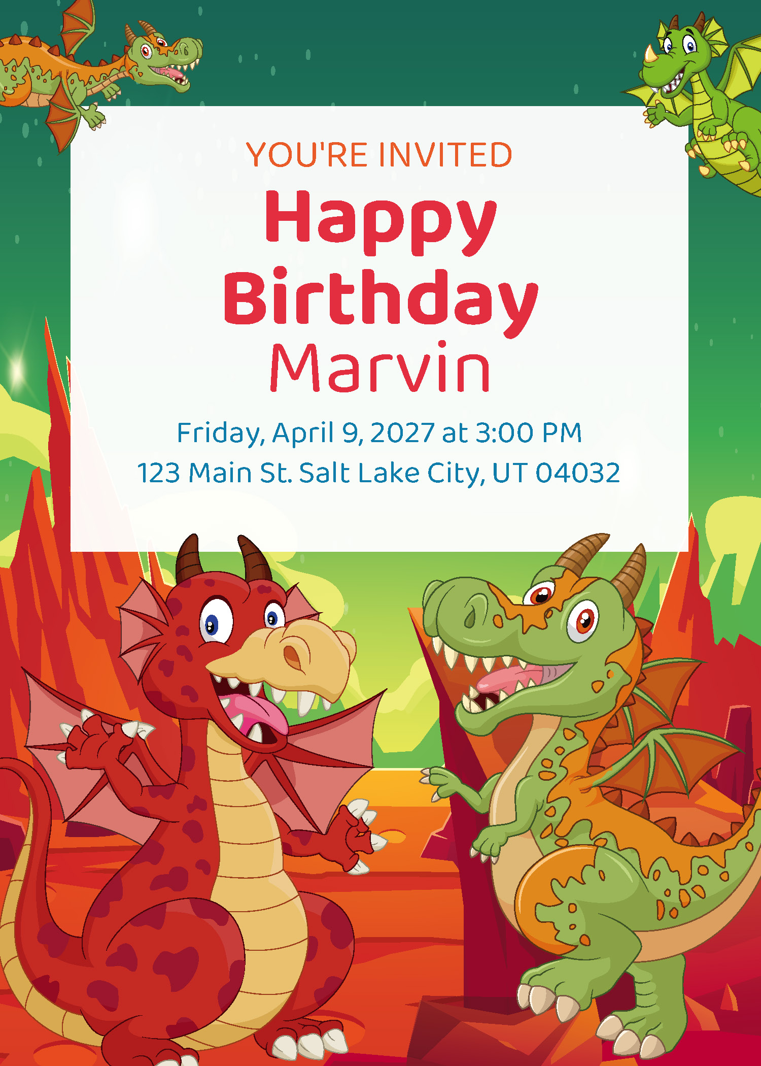 Dragons birthday party printable invitation from Instant Party Kit