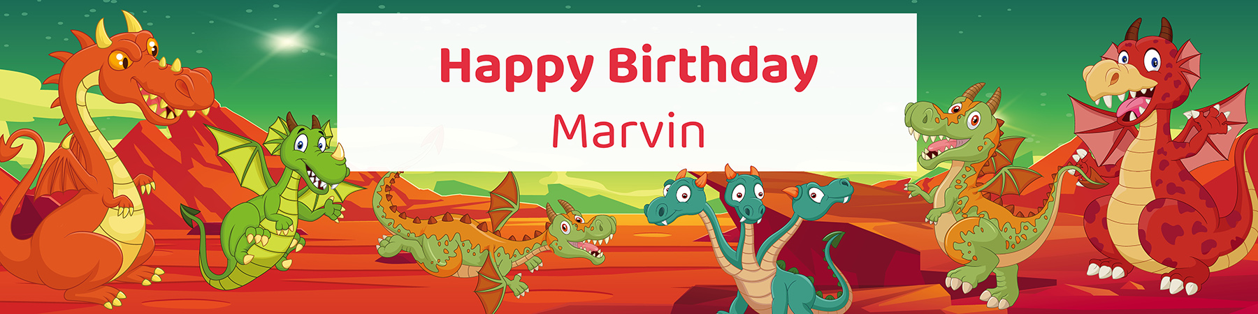 Kids dragon birthday party printable 4-foot banner personalized with child's name from Instant Party Kit
