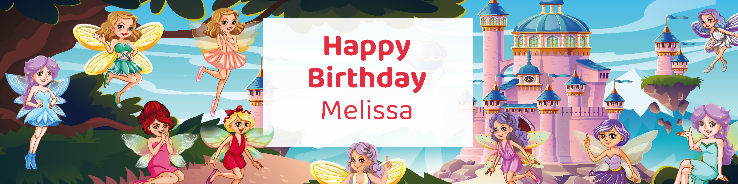 Personalized girls fairy birthday party printable water bottle label with custom name from Instant Party Kit