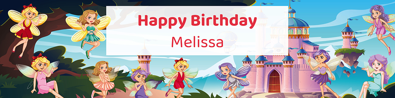 Personalized girls fairy birthday party printable 4-foot banner with custom name from Instant Party Kit