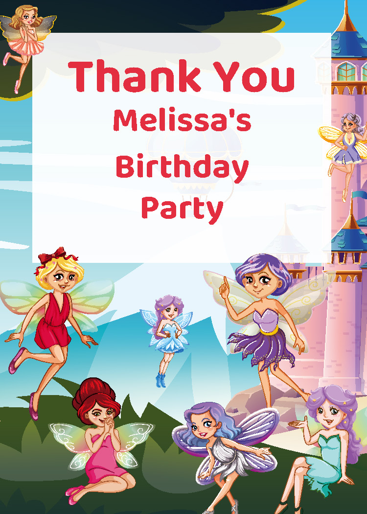 Personalized girls fairy birthday party printable thank you tag with custom name from Instant Party Kit