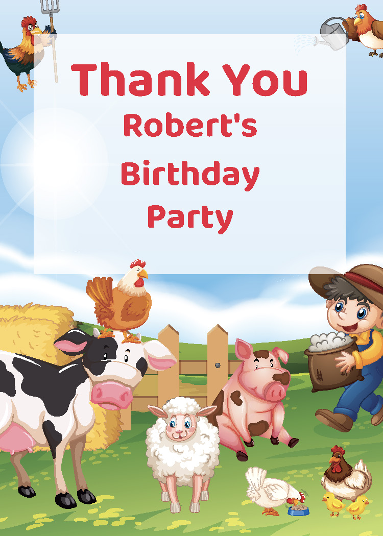 Farm birthday party printable thank you tag personalized with child's name from Instant Party Kit