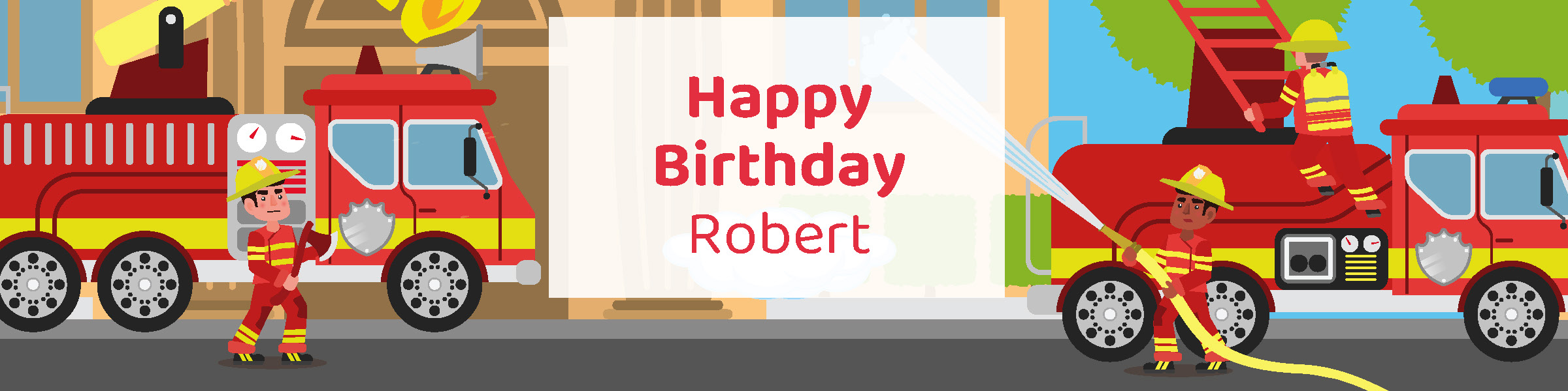 Fire truck birthday party printable 4-foot banner personalized with boy's name from Instant Party Kit