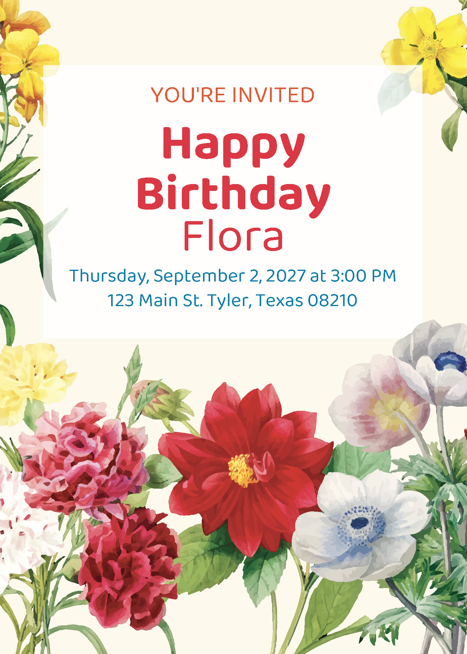 Flowers birthday party printable invitation from Instant Party Kit