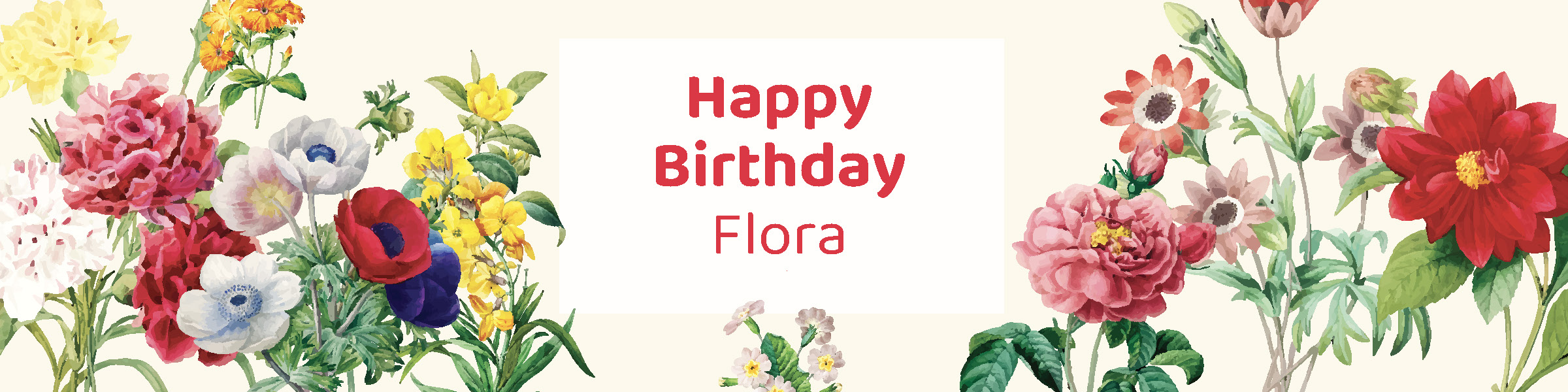 Girls flower birthday party printable 4-foot banner personalized with child's name from Instant Party Kit