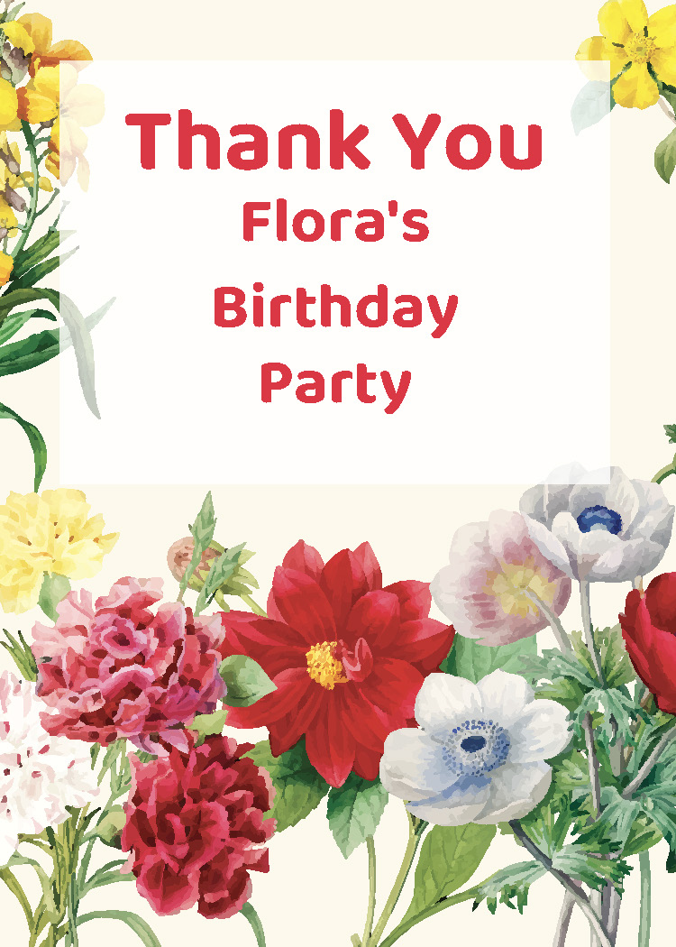 Girls flower birthday party printable thank you tag personalized with child's name from Instant Party Kit