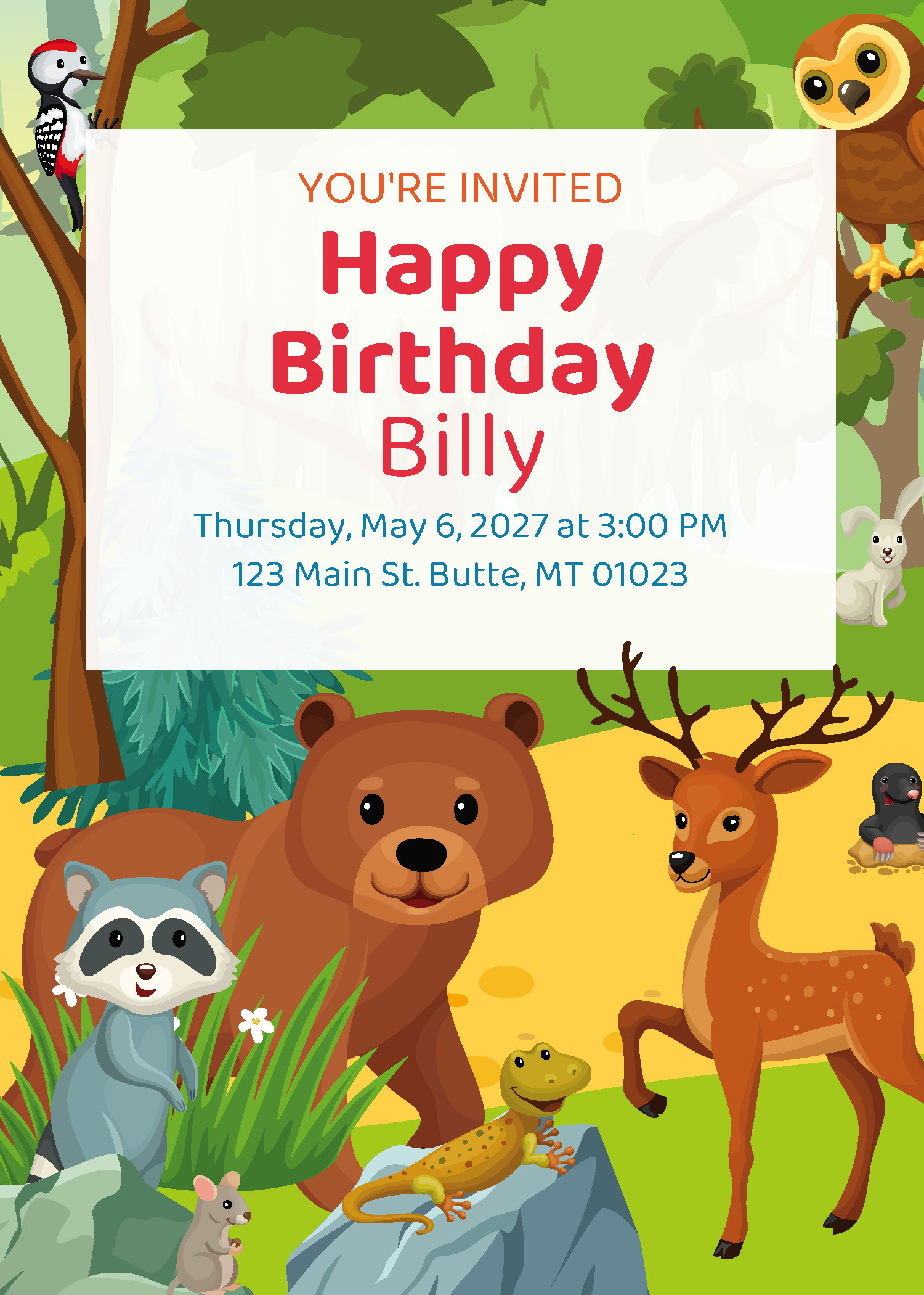 Forest Friends birthday party printable invitation from Instant Party Kit