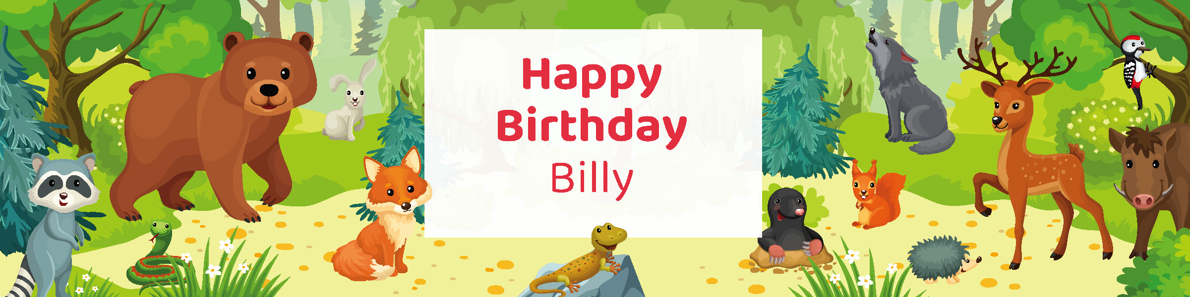 Forest friends birthday party printable 4-foot banner personalized with child's name from Instant Party Kit