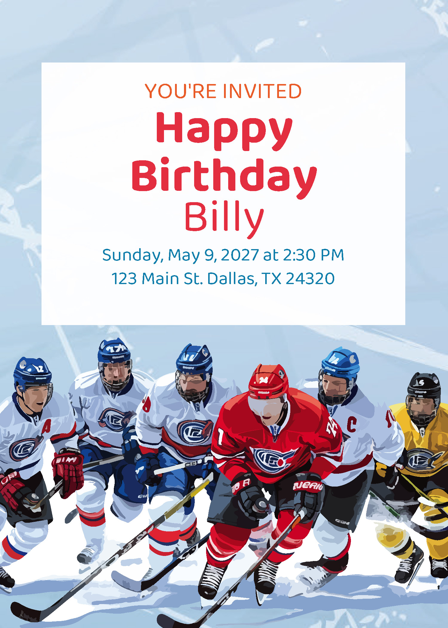 Hockey birthday party printable invitation from Instant Party Kit