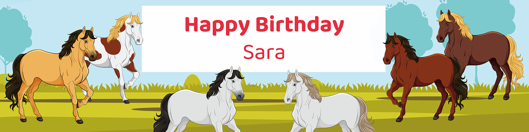 Girls horse birthday party printable 4-foot banner personalized with child's name from Instant Party Kit