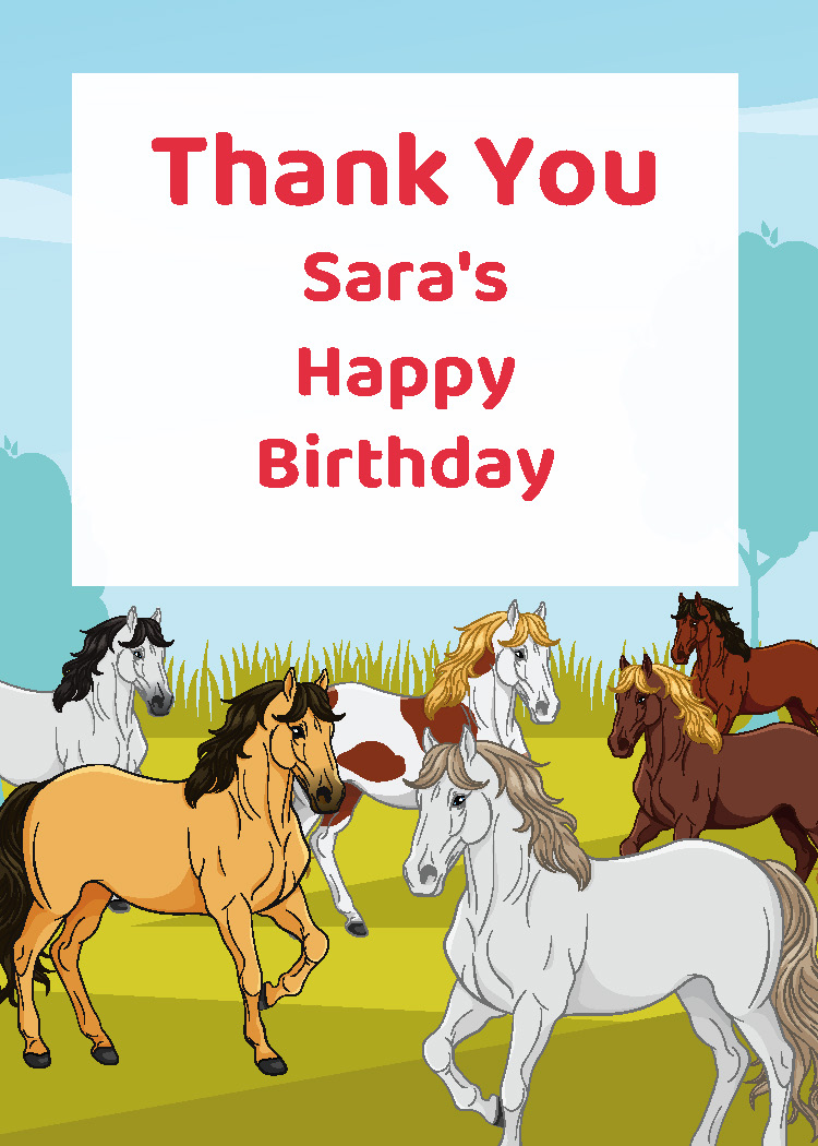 Girls horse birthday party printable thank you tag personalized with child's name from Instant Party Kit