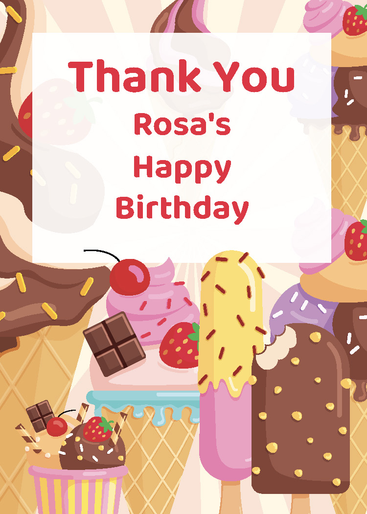 Ice cream birthday party printable thank you tag personalized with child's name from Instant Party Kit