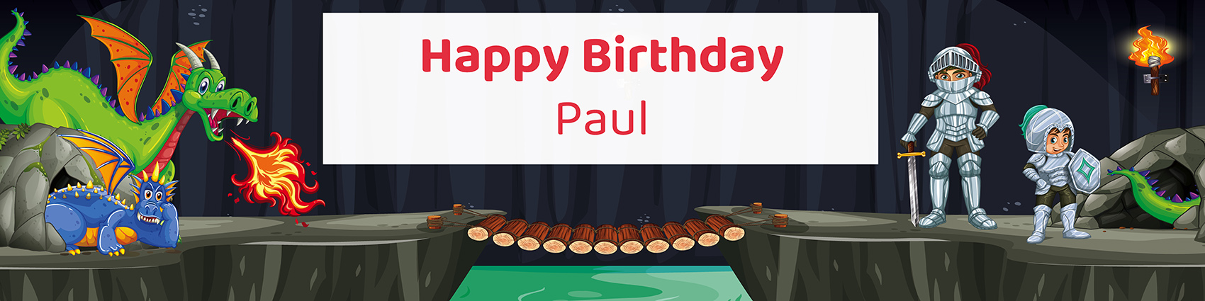 Knight and dragon quest personalized 4-foot birthday party banner printable
