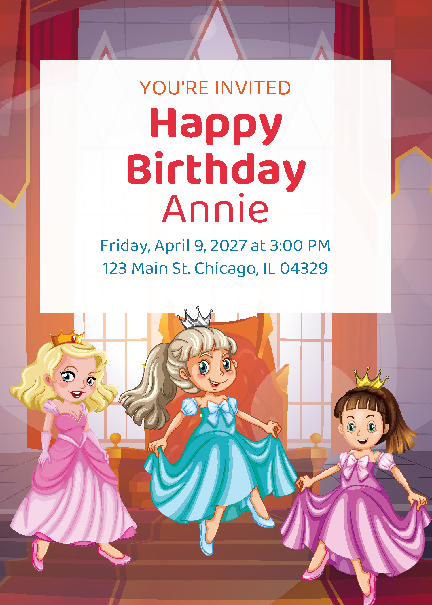 Little princess birthday party printable invitation personalized with child's name, date and address — Instant Party Kit