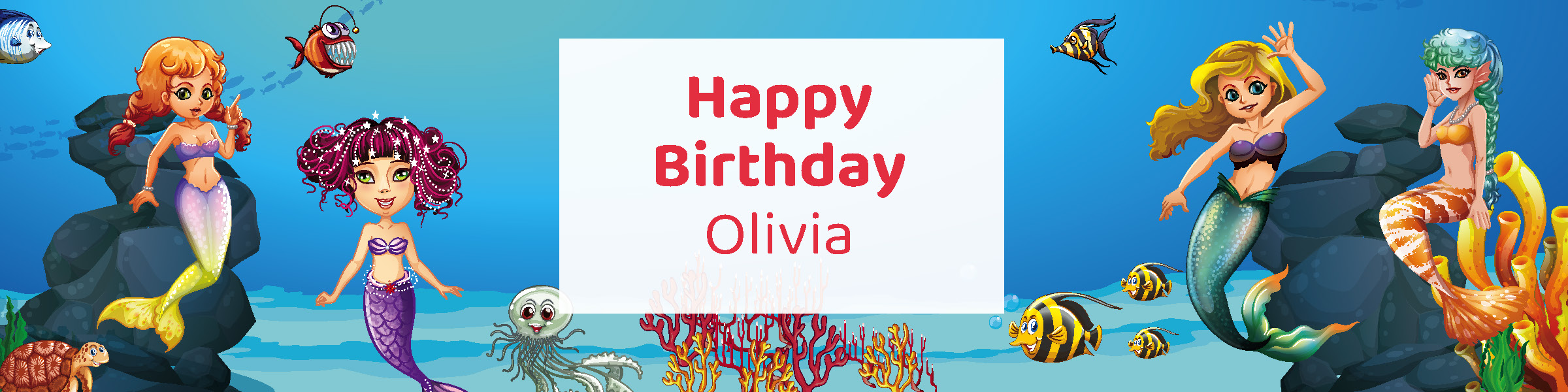 Mermaid ocean birthday party printable 4-foot banner personalized with girl's name from Instant Party Kit