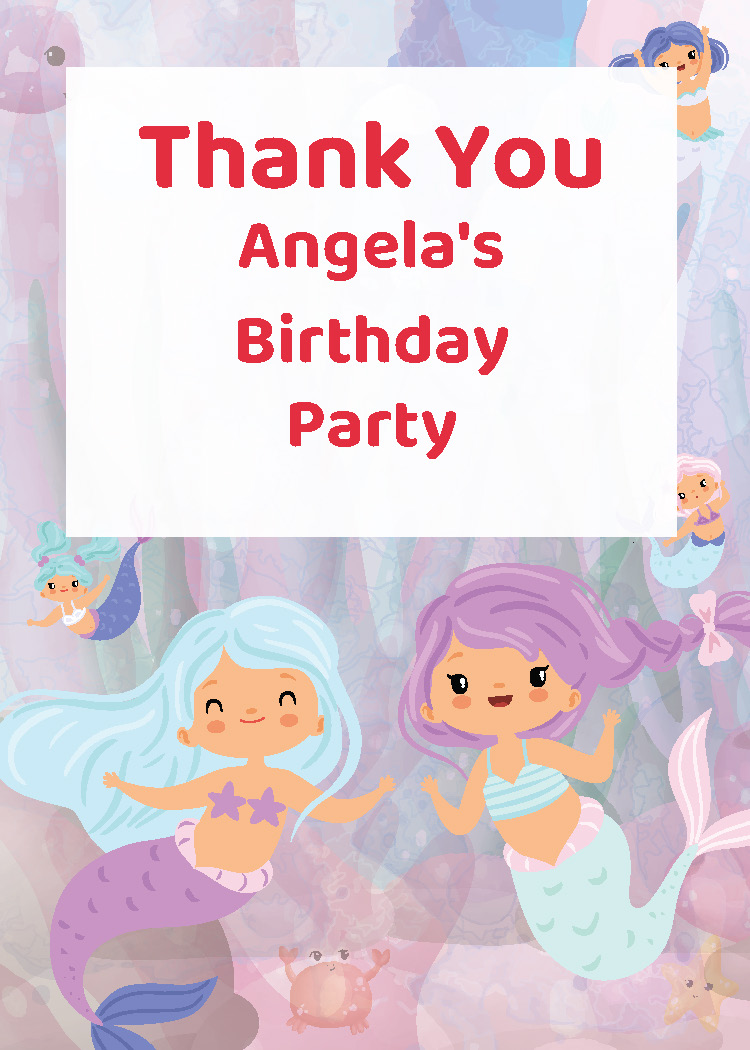 Personalized girls mermaid birthday party thank you tag printable from Instant Party Kit