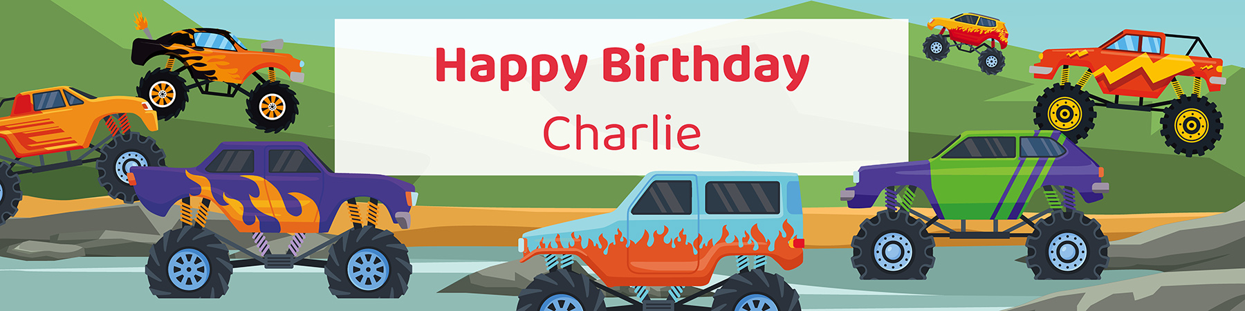 Monster truck birthday party printable water bottle label personalized with boy's name from Instant Party Kit