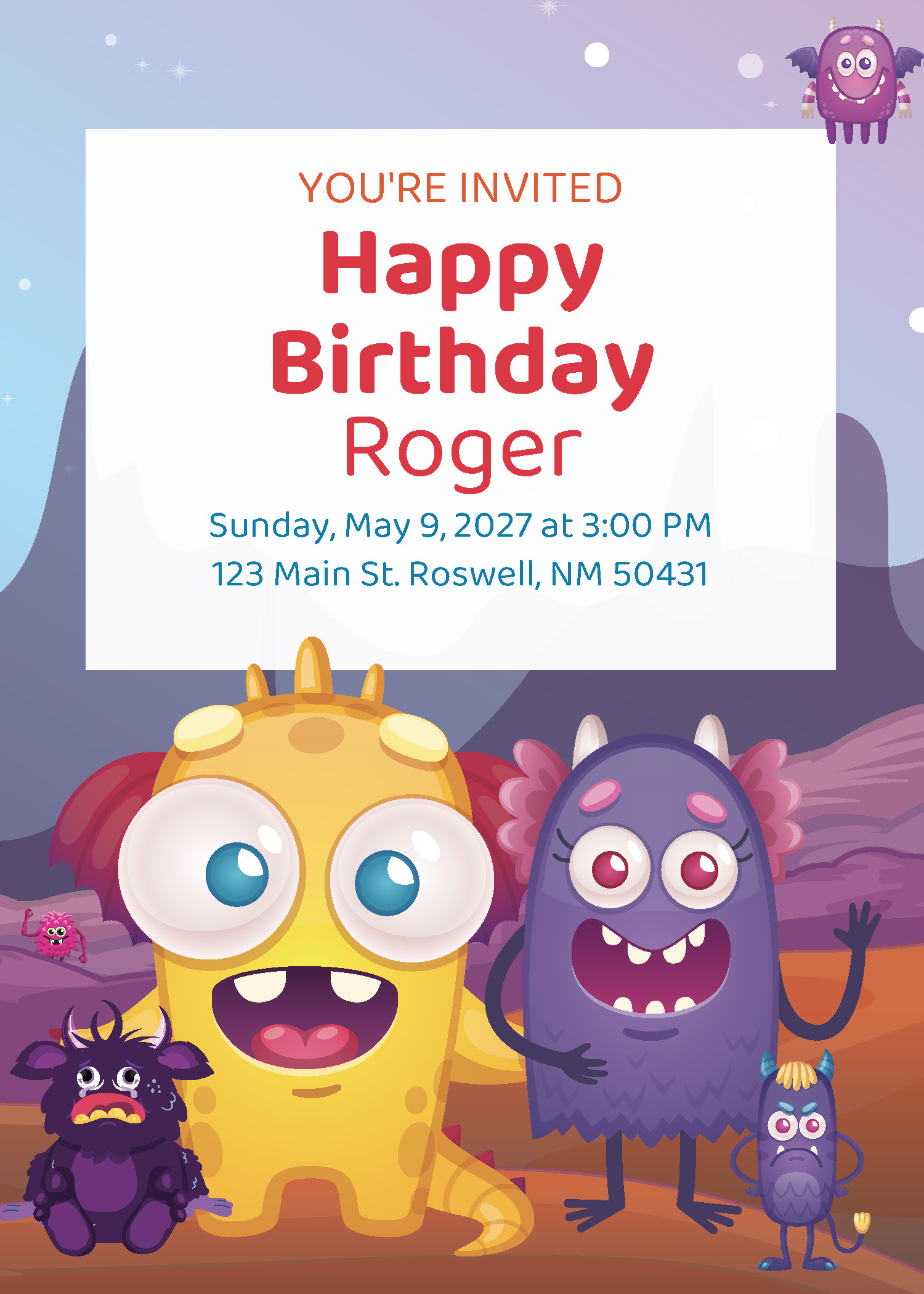Monsters birthday party printable invitation from Instant Party Kit