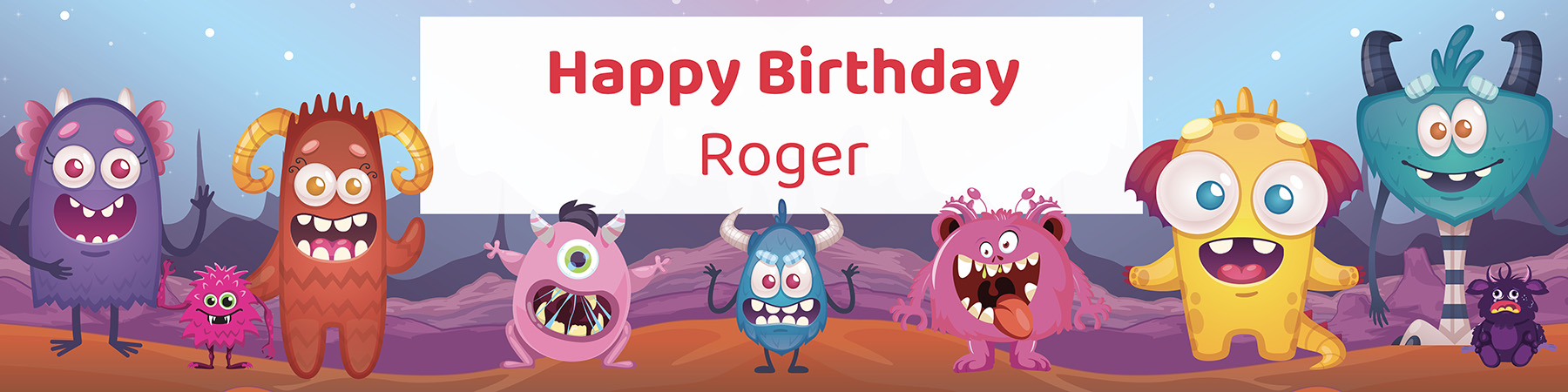 Kids monster birthday party printable 4-foot banner personalized with child's name from Instant Party Kit