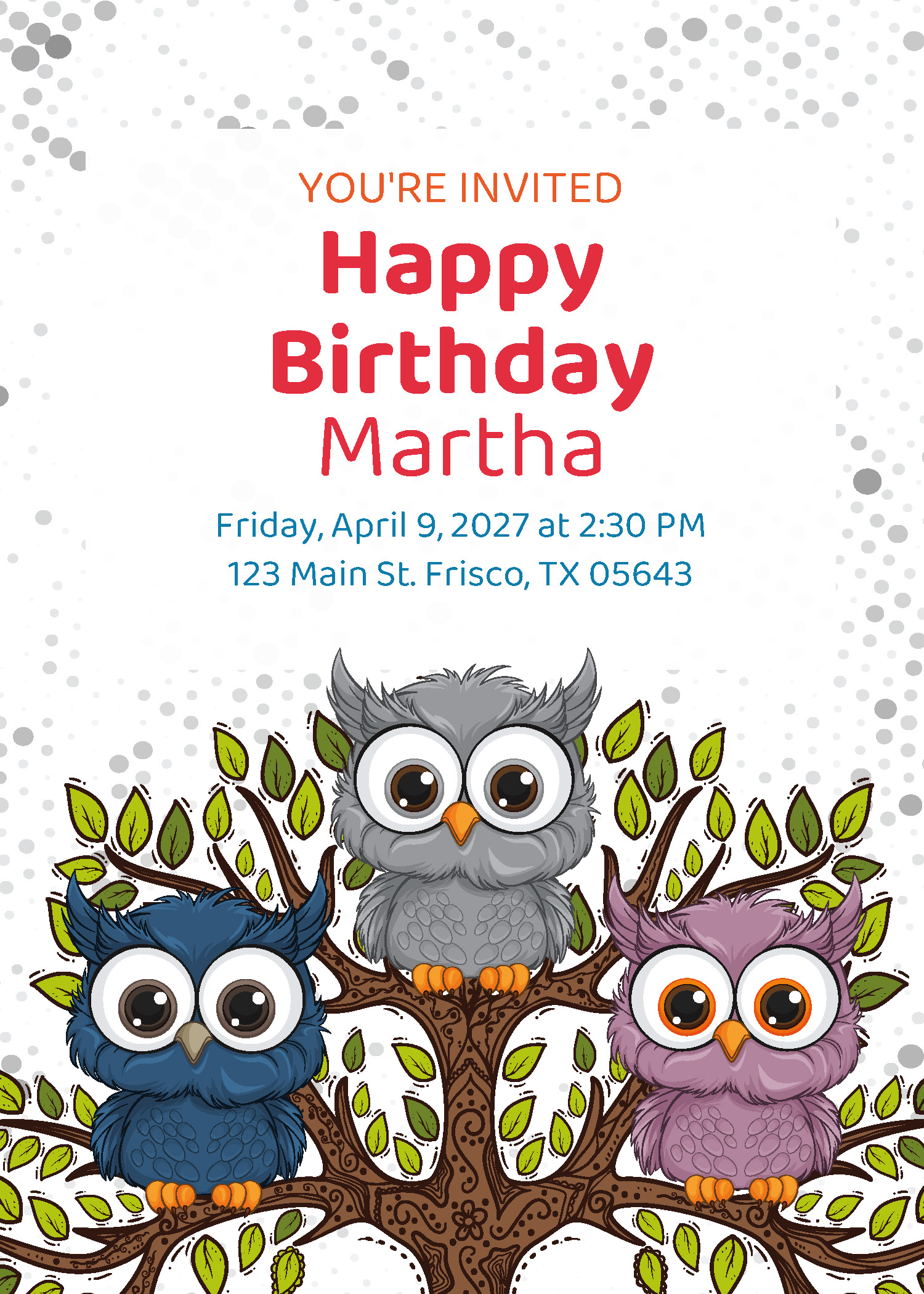 Owls birthday party printable invitation from Instant Party Kit