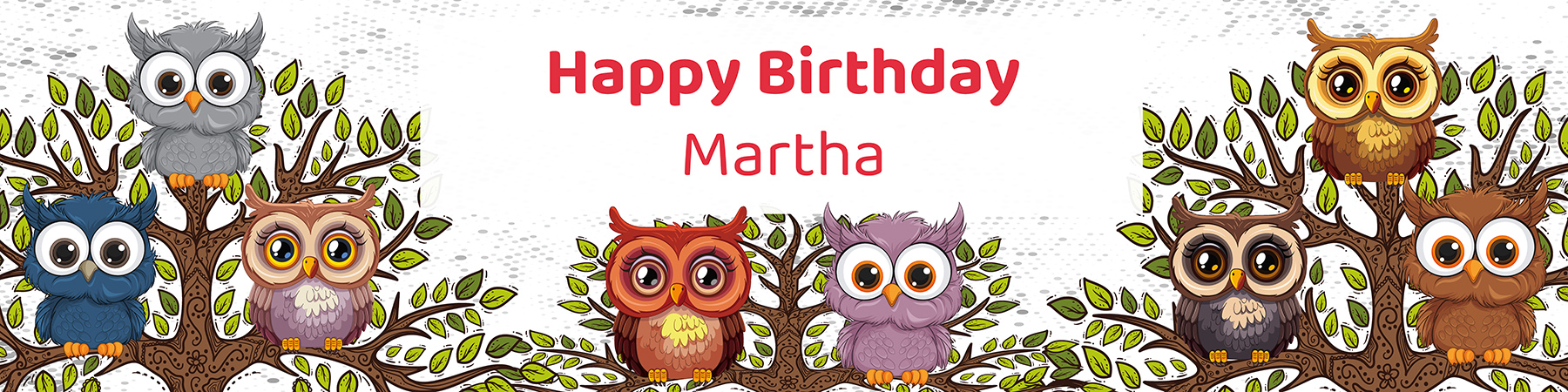Kids owl birthday party printable 4-foot banner personalized with child's name from Instant Party Kit