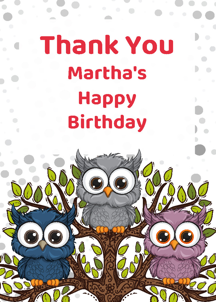 Kids owl birthday party printable thank you tag personalized with child's name from Instant Party Kit