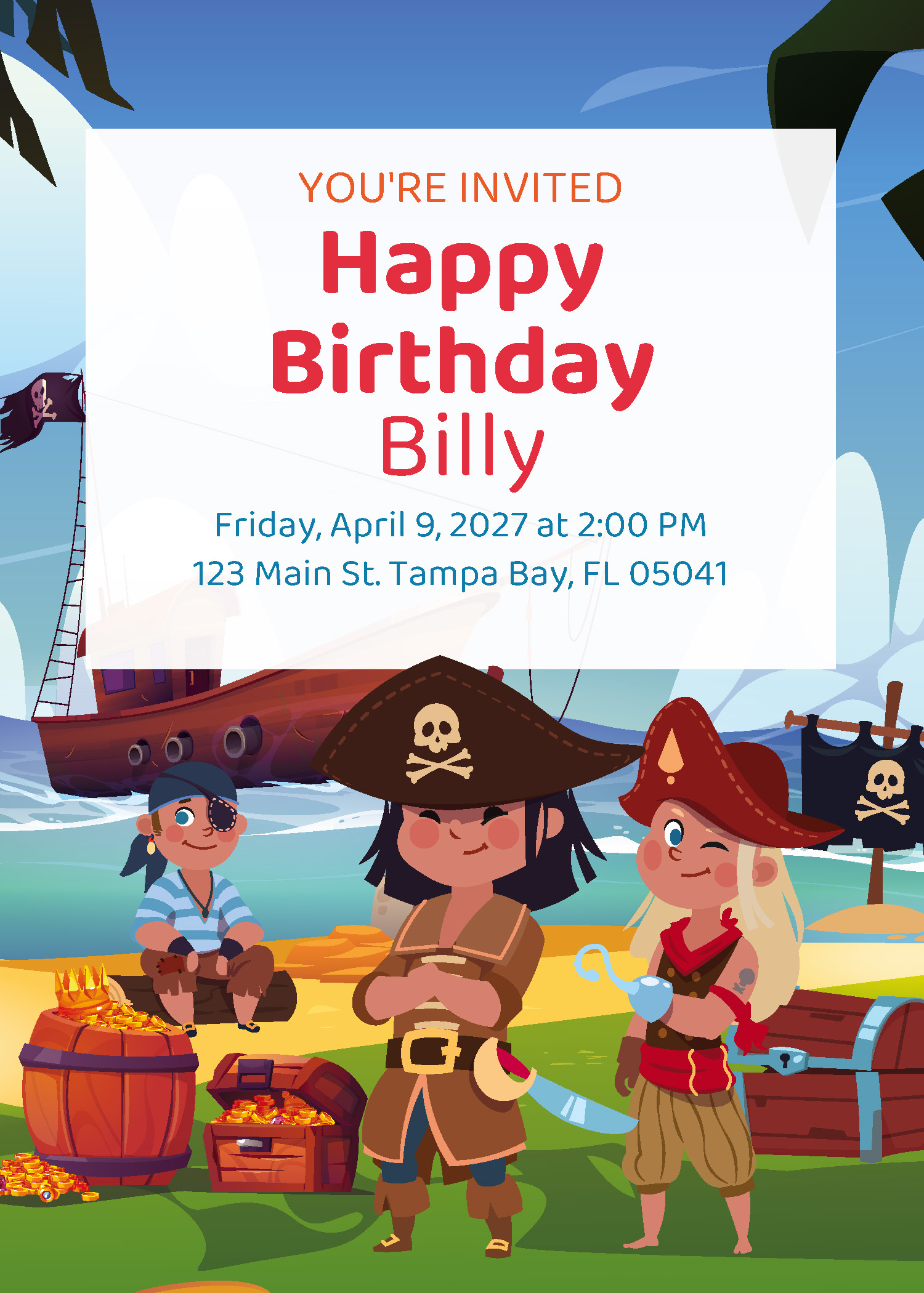 Pirate kids birthday party printable invitation personalized with child's name from Instant Party Kit