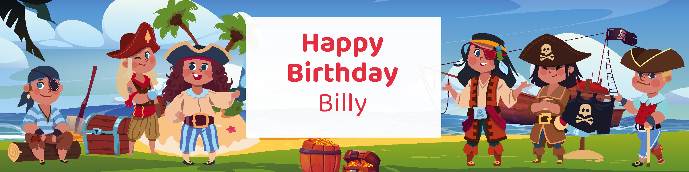 Kids pirate birthday party printable water bottle label personalized with child's name from Instant Party Kit