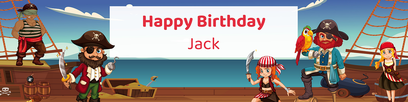 Classic pirate birthday party 4-foot banner personalized with child's name from Instant Party Kit