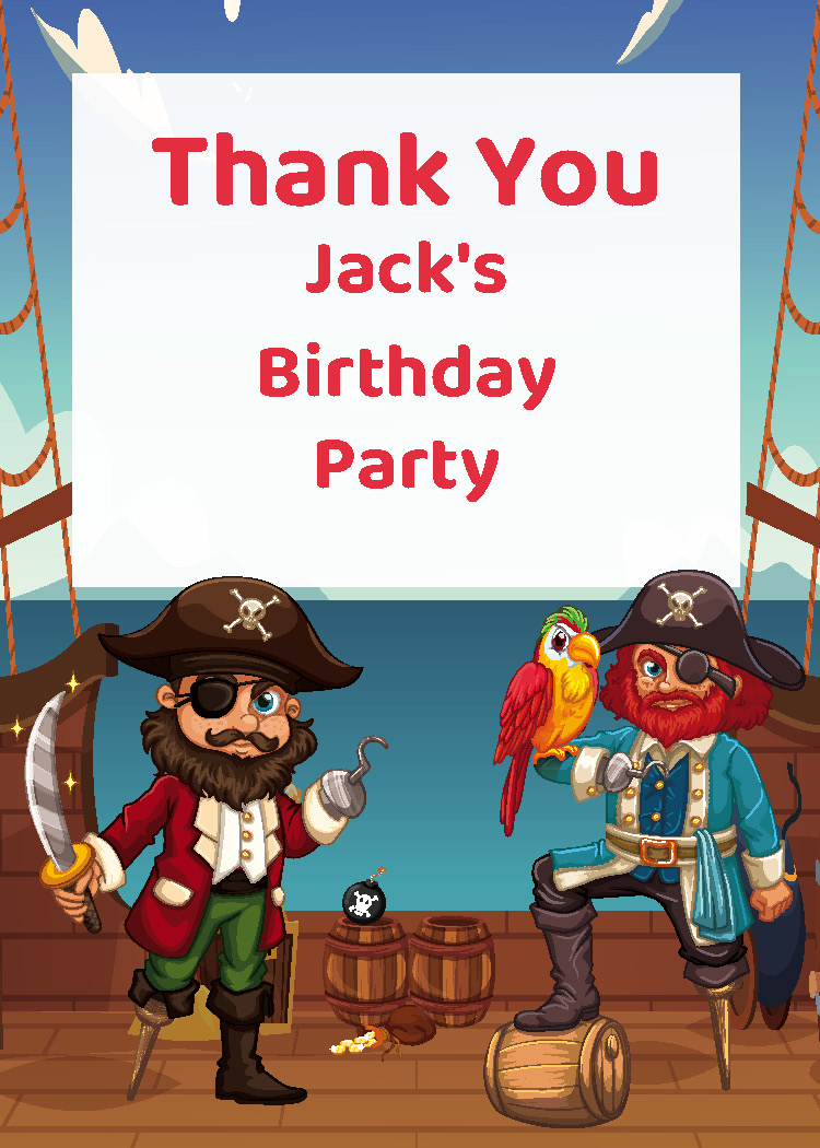 Personalized kids pirate birthday party thank you tag printable from Instant Party Kit