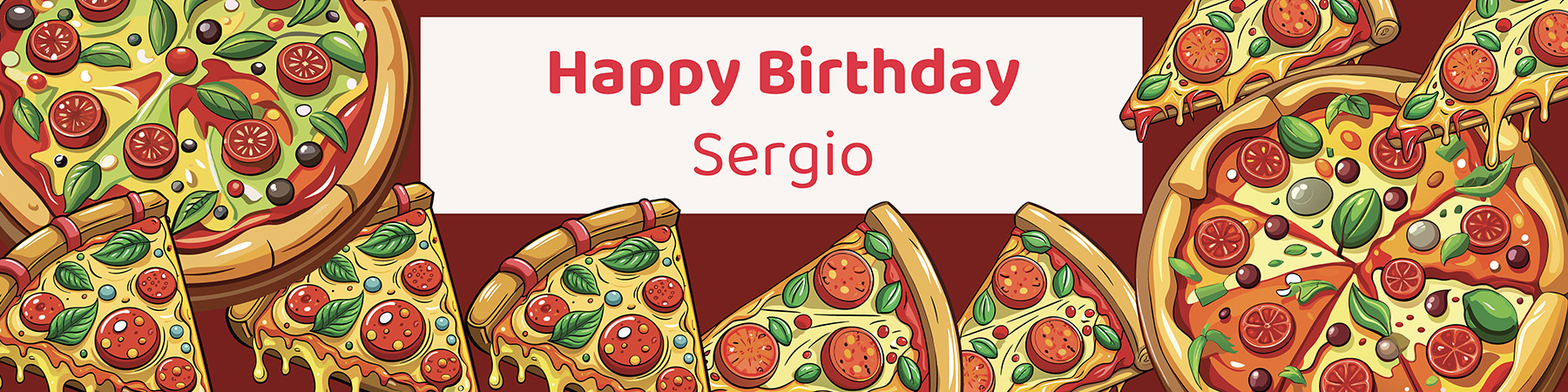 Kids pizza birthday party printable 4-foot banner personalized with child's name from Instant Party Kit
