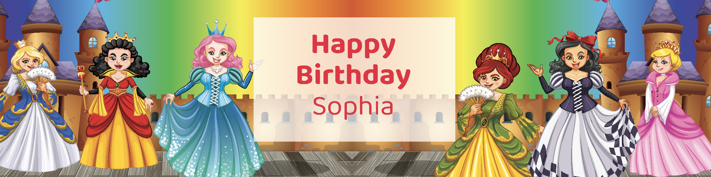 Personalized girls princess birthday party printable water bottle label with custom name from Instant Party Kit