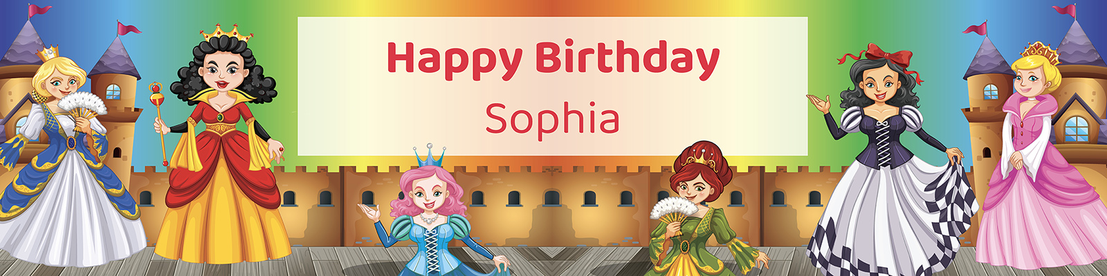 Personalized girls princess birthday party printable 4-foot banner with custom name from Instant Party Kit