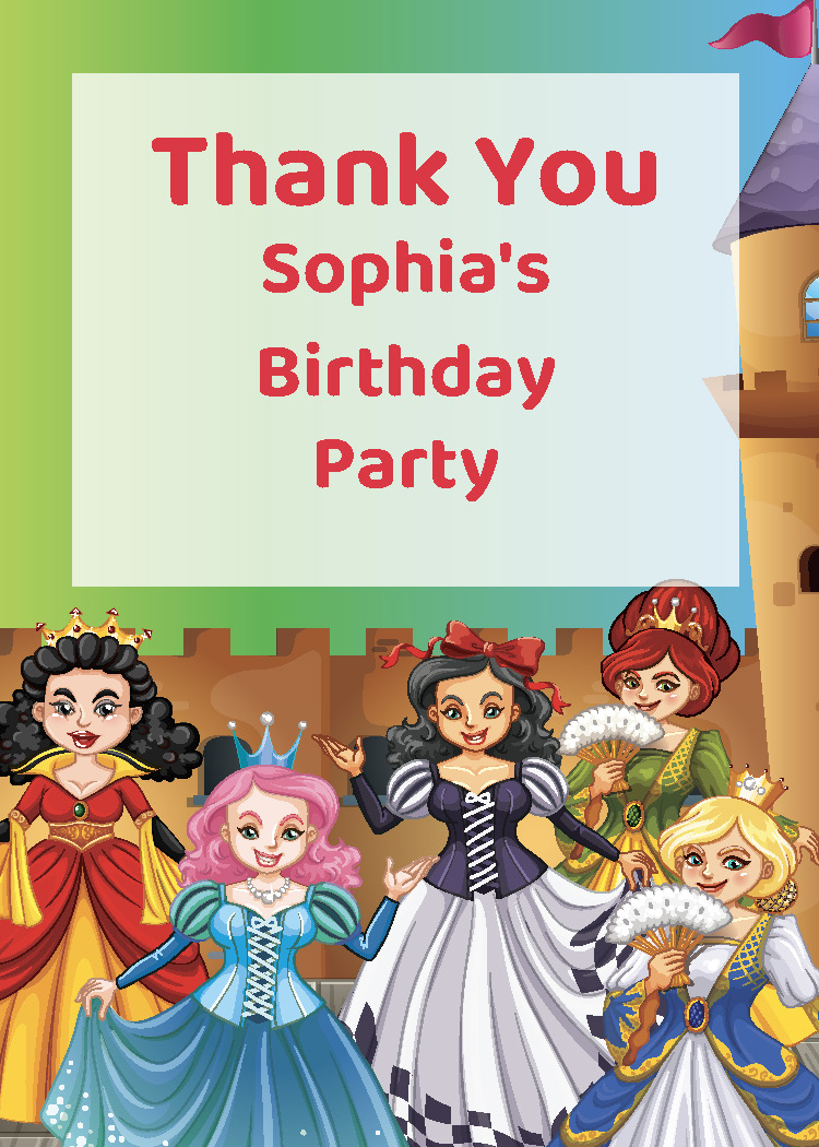 Personalized girls princess birthday party printable thank you tag with custom name from Instant Party Kit