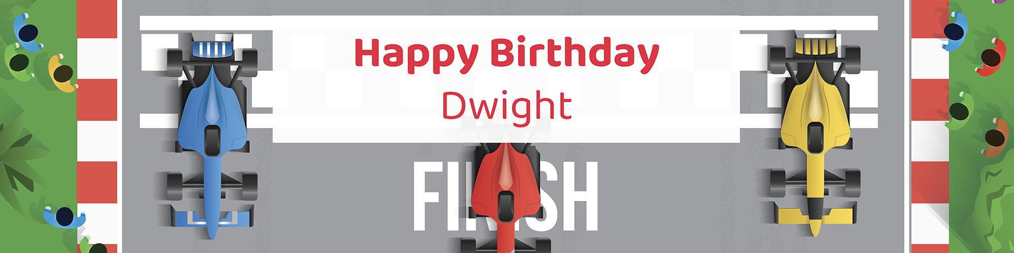 Boys race car birthday party printable 4-foot banner personalized with child's name from Instant Party Kit