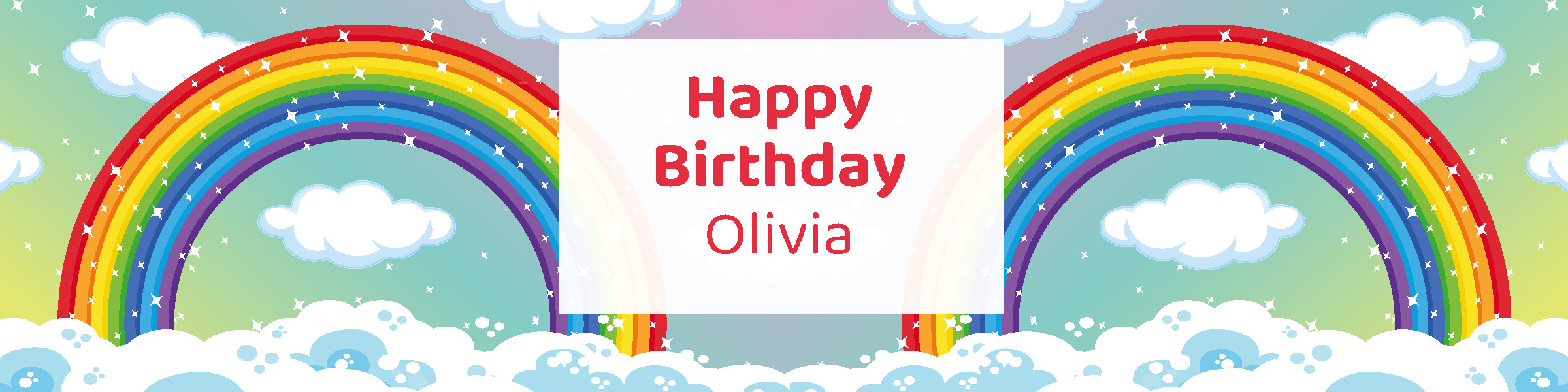 Kids rainbow birthday party printable water bottle label personalized with child's name from Instant Party Kit