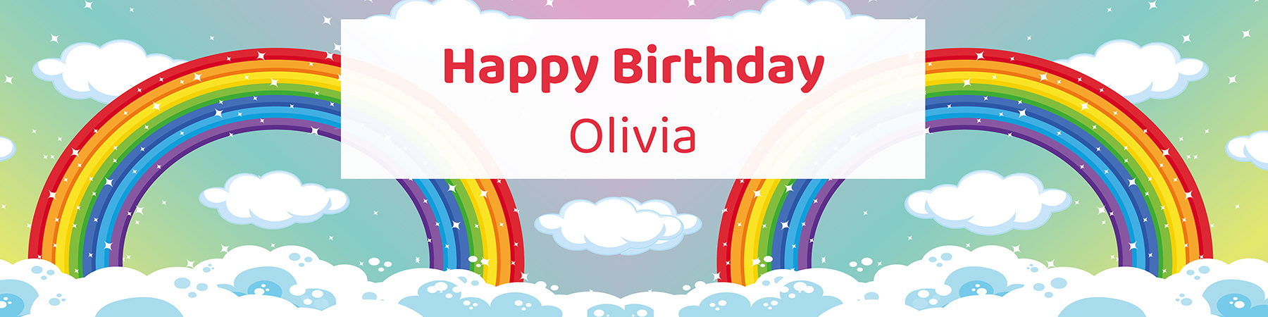 Kids rainbow birthday party printable 4-foot banner personalized with child's name from Instant Party Kit