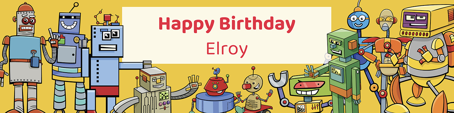 Personalized boys robot birthday party printable 4-foot banner with custom name from Instant Party Kit