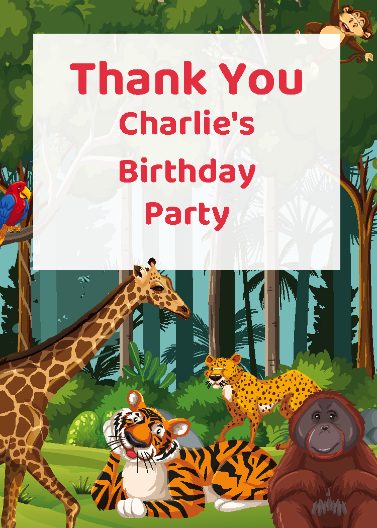 Personalized kids safari birthday party printable thank you tag with custom name from Instant Party Kit